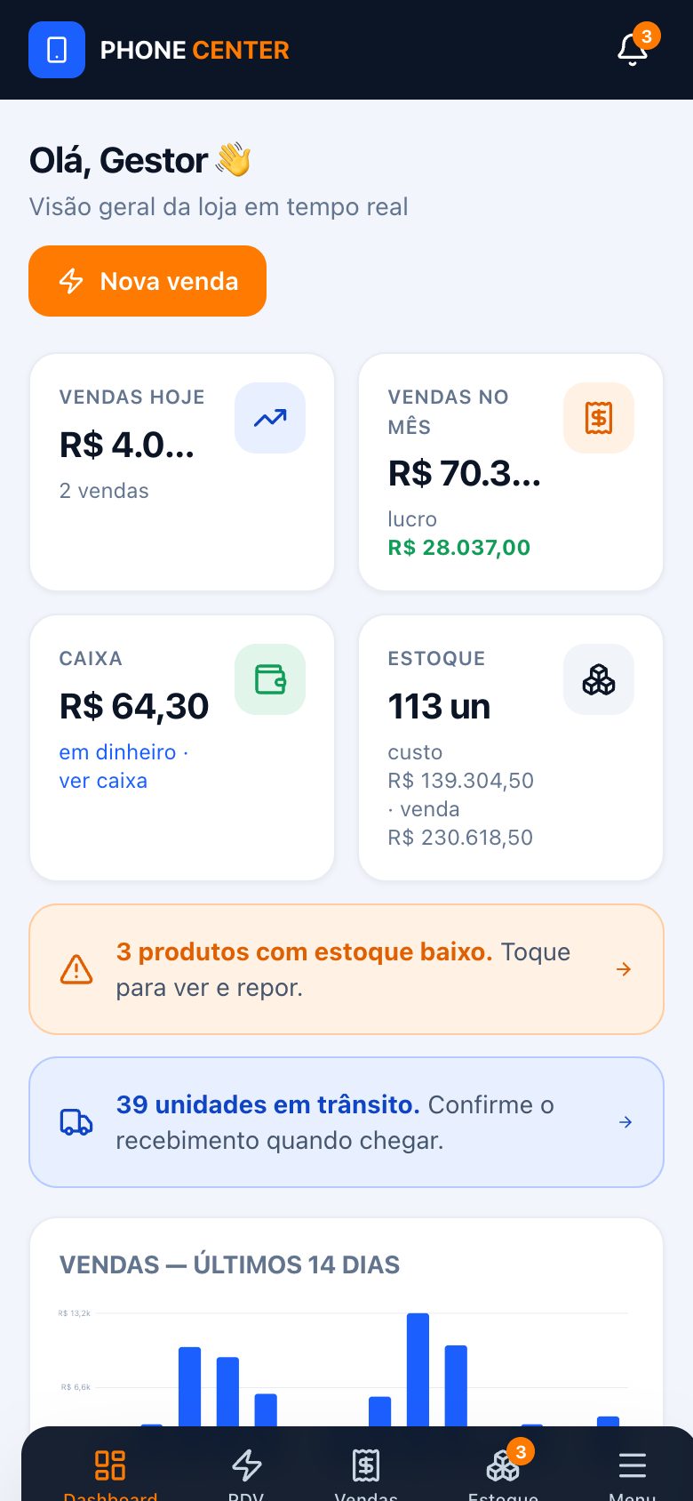 Dashboard no celular
